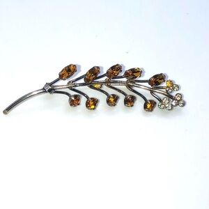 BOND & Boyd Sterling Silver Rhinestone Leaf Brooch 3”